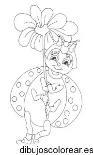 Dibujo de una mariquita con una flor