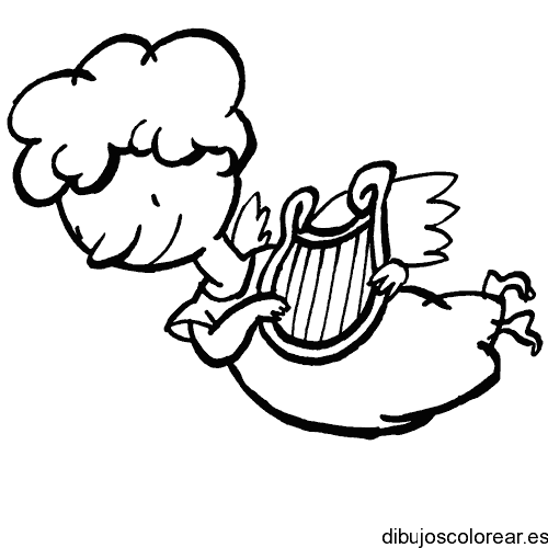 Dibujo de un ángel con un arpa
