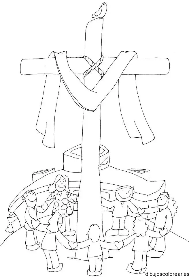 Dibujo de una cruz y un manto