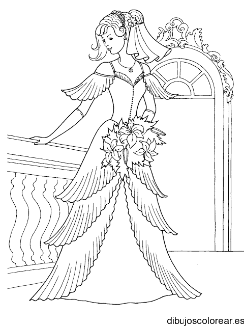 Dibujo de una princesa con ramo de flores