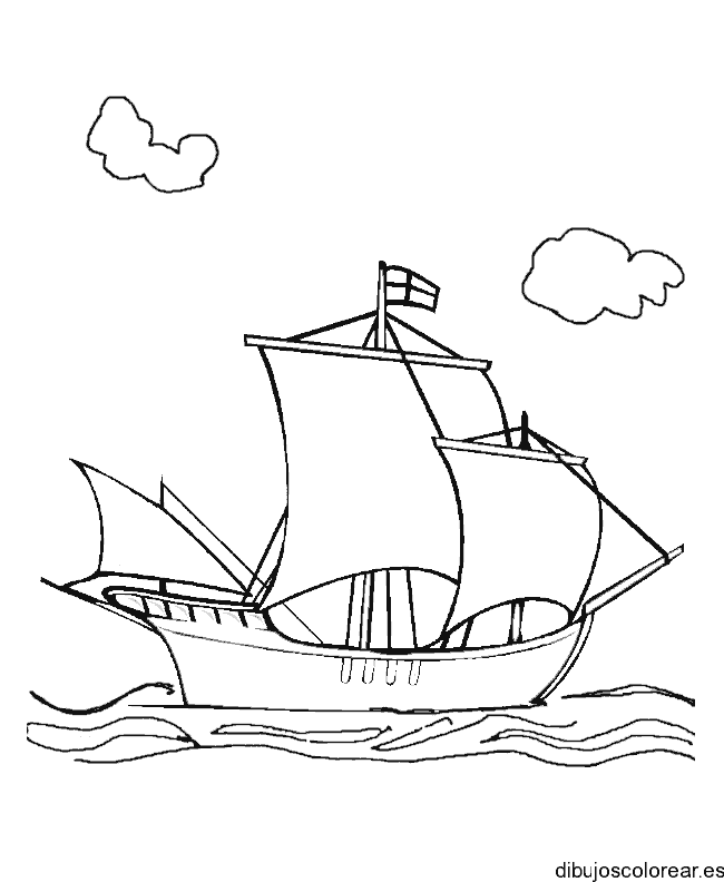 Dibujo de un barco pequeño  en alta mar