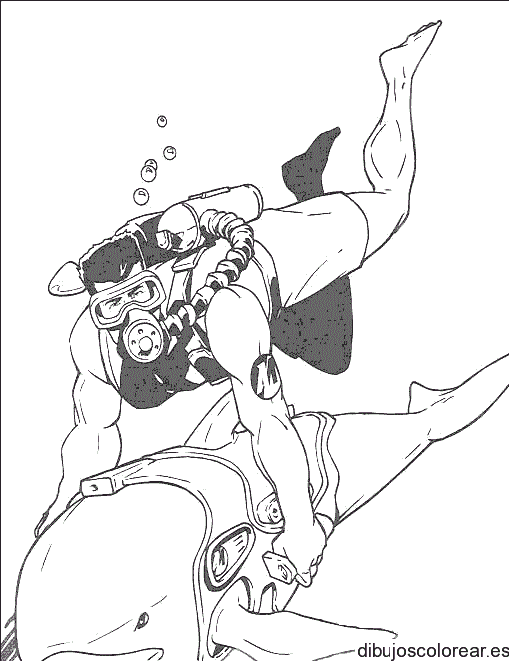 Dibujo de una ballena y un buzo