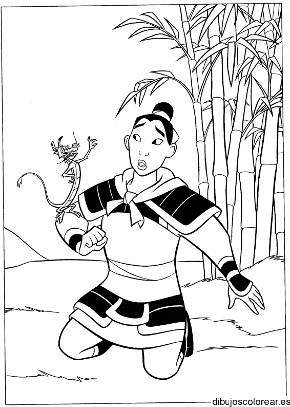 Dibujo de Mulan y Mushu