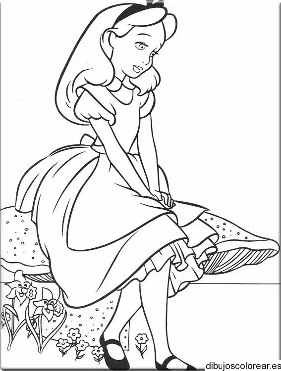 Dibujo de Alicia con unas flores