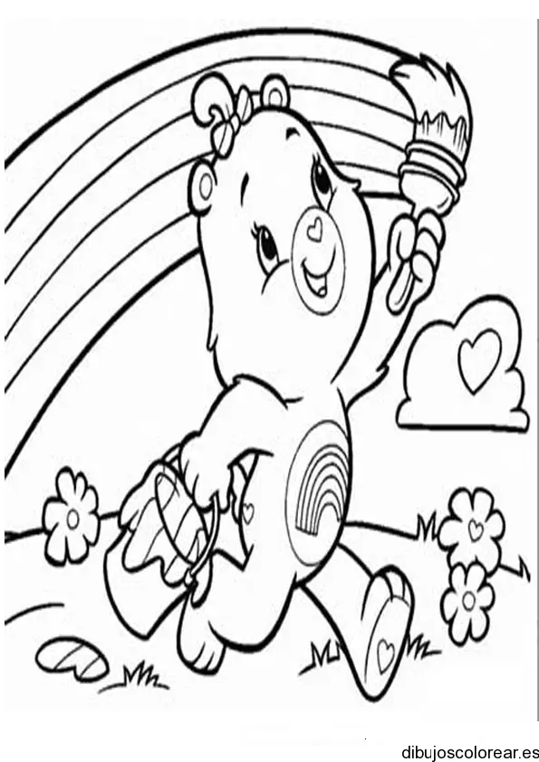 Dibujo de un oso formando un arco iris