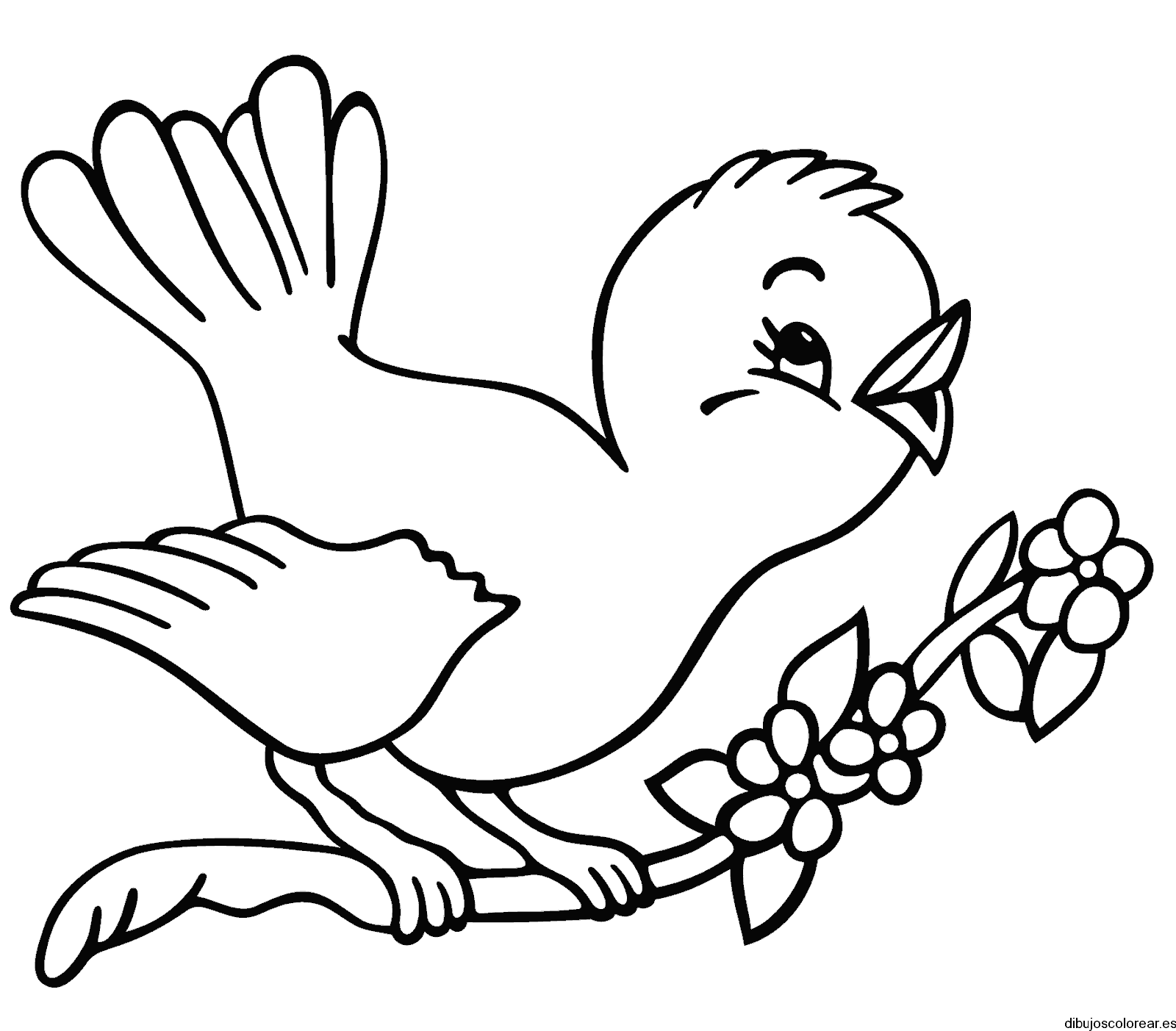 Dibujo de un pájaro en una rama con flores