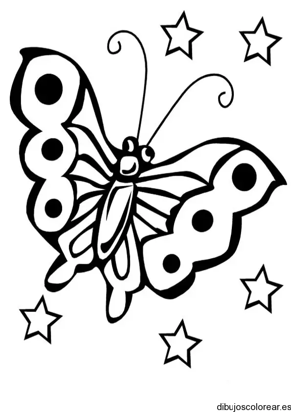 Dibujo de una mariposa con cinco estrellas