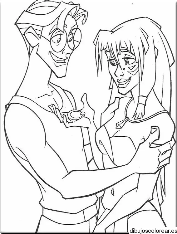 Dibujo de dos chicos y un amuleto