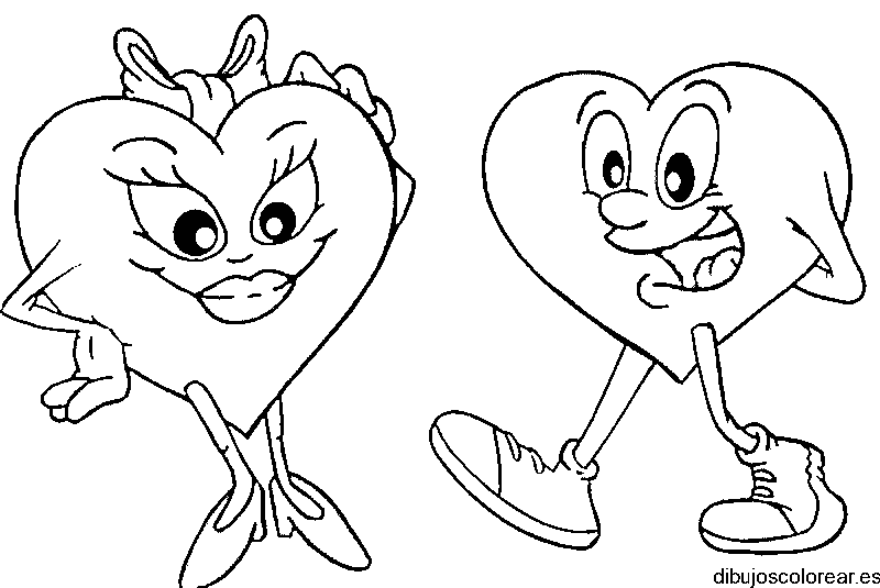 Dibujo de una pareja de corazones charlando