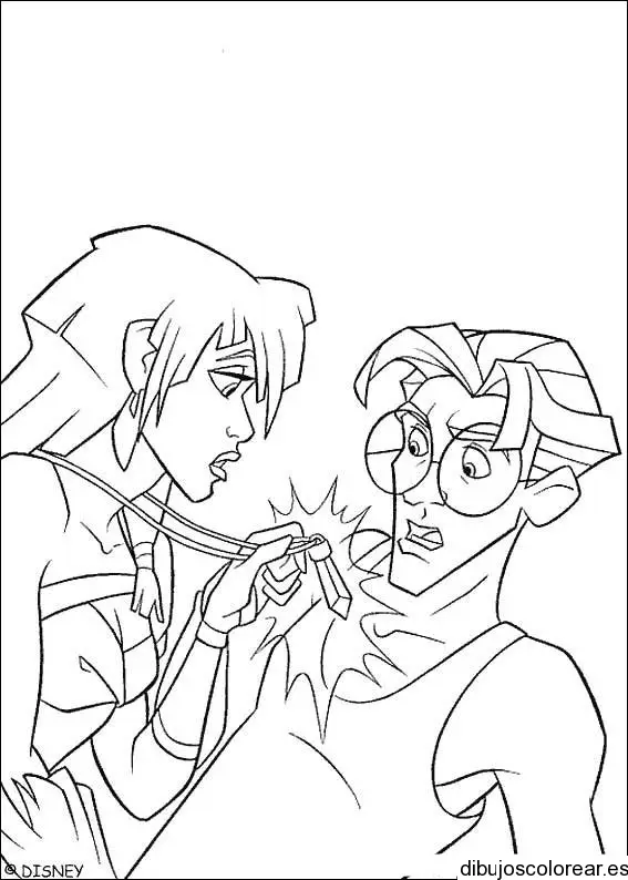 Dibujo de Milo y Kida con un collar