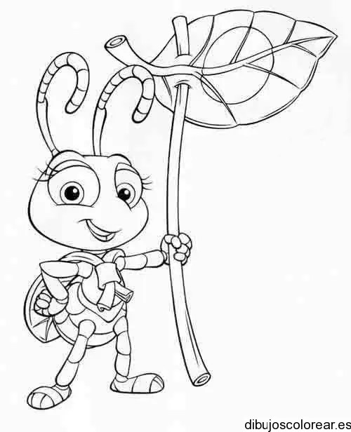 Dibujo de una hormiga sosteniendo una hoja