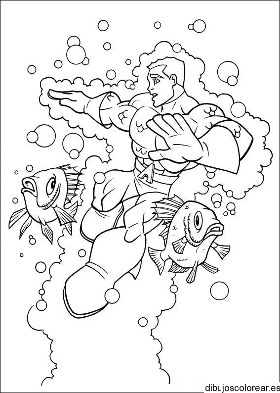 Dibujo de Aquaman y dos peces