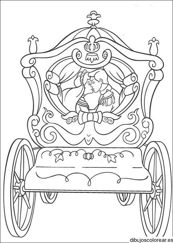 Dibujo de Cenicienta y el príncipe en la carroza