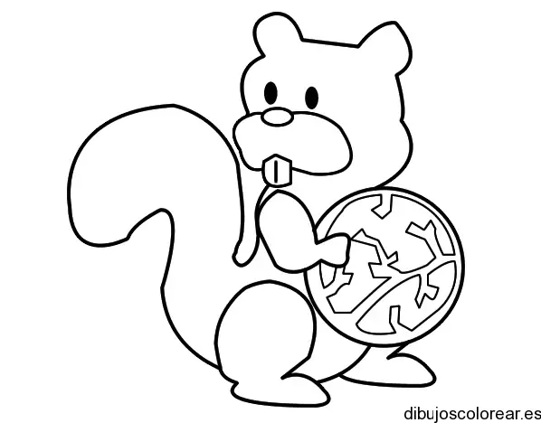 Dibujo de una ardilla y una nuez