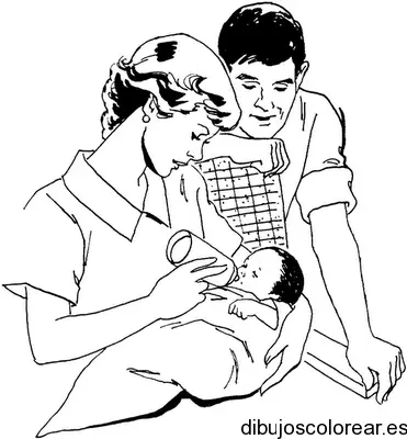 Dibujo de una pareja con su bebé