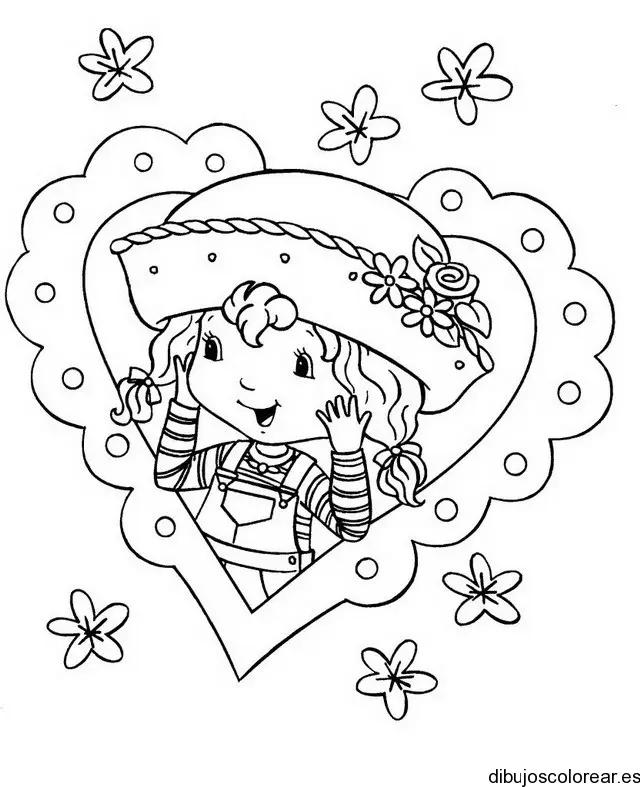 Dibujo de Rosita fresita en un corazón