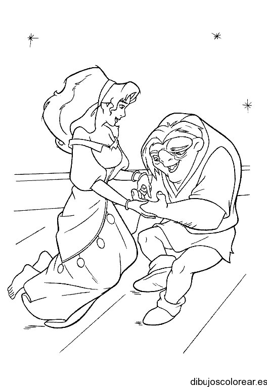 Dibujo de Esmeralda  y Quasimodo