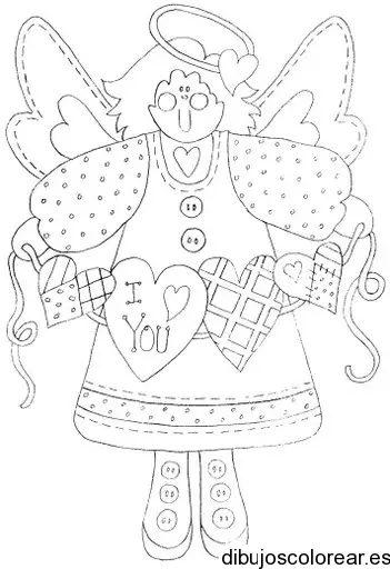 Dibujo de un ángel con corazones