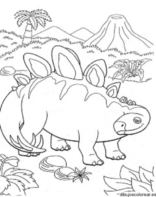 Dibujo de un paisaje prehistórico