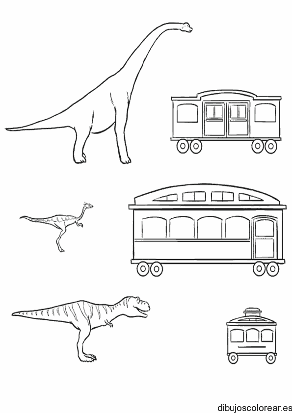 Dibujo de dinosaurios y tranvías
