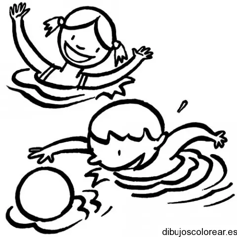 Dibujo de niños jugando en el agua