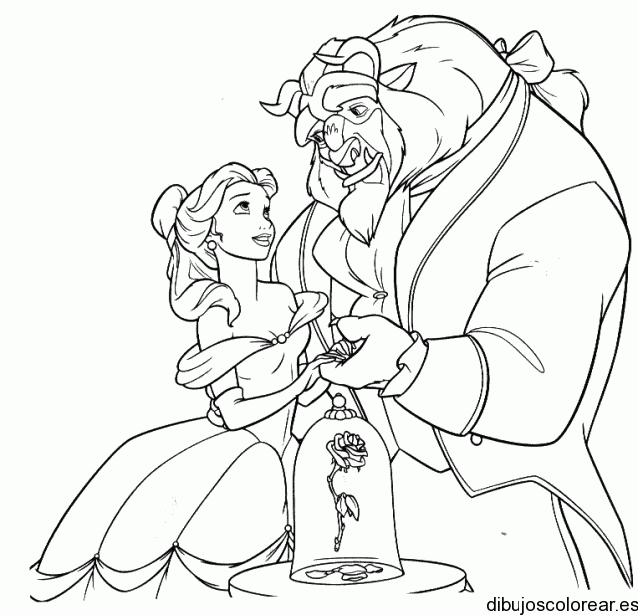 Dibujo de Bella y la bestia con una flor