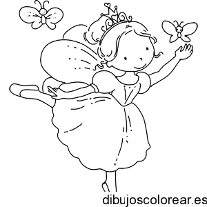 Dibujo de un hada con dos mariposas