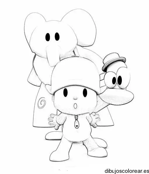 Dibujo de Pocoyó y sus amigos aterrados