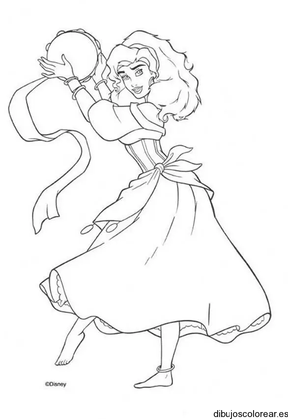 Dibujo de una Esmeralda tocando pandereta