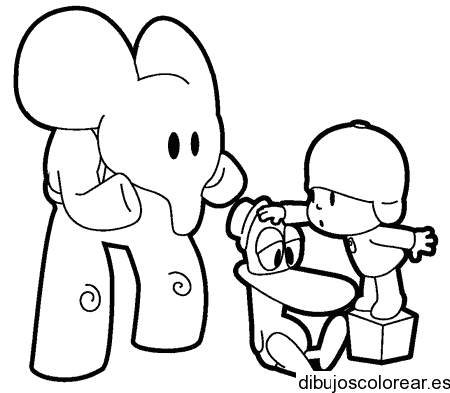 Dibujo de Pocoyó tocando la frente del pato