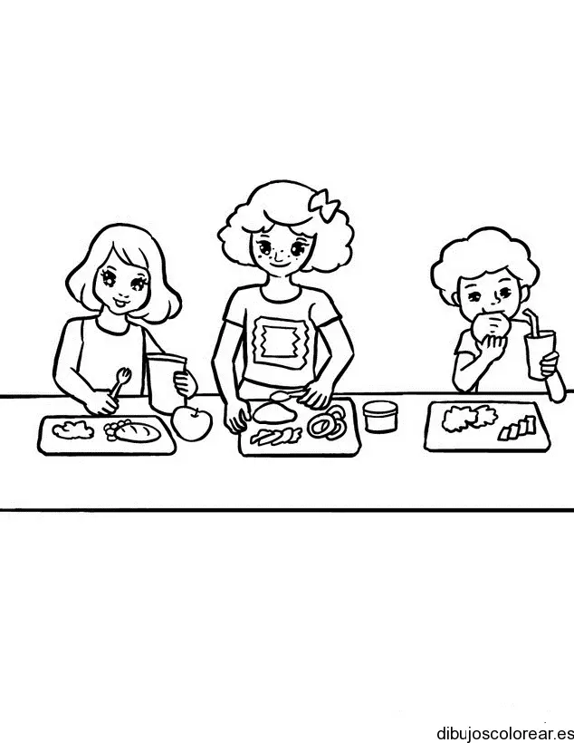 Dibujo de tres chicas comiendo