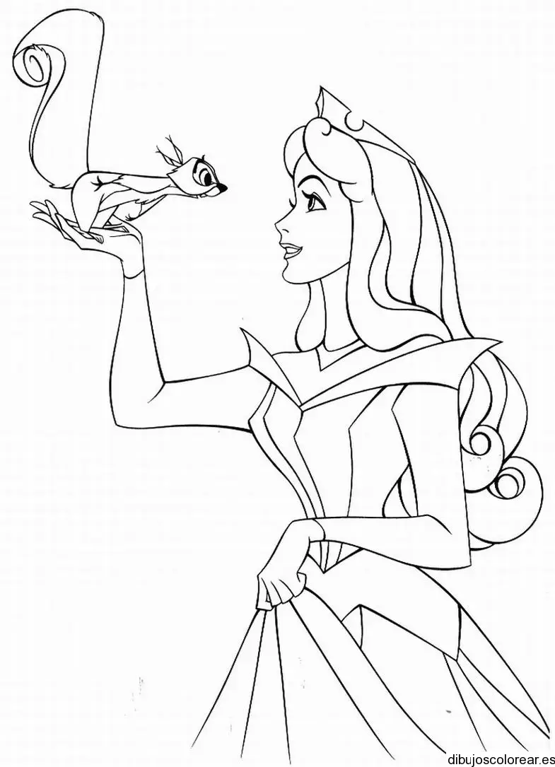 Dibujo de la bella durmiente con una ardilla