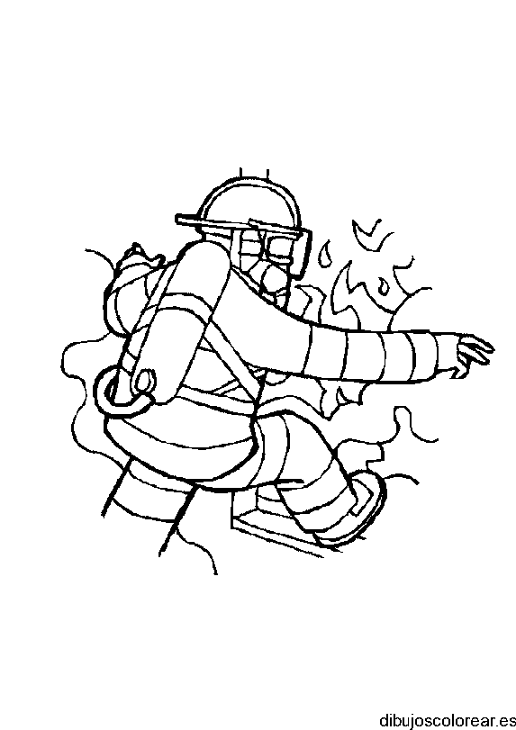 Dibujo de un bombero en un incendio