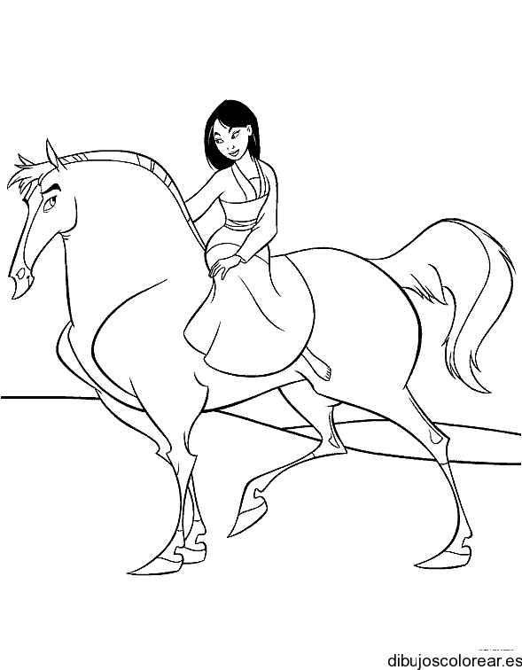 Dibujo de Mulán paseando a caballo