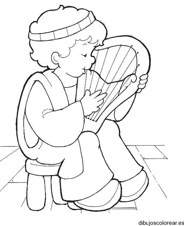 Dibujo de un niño con arpa