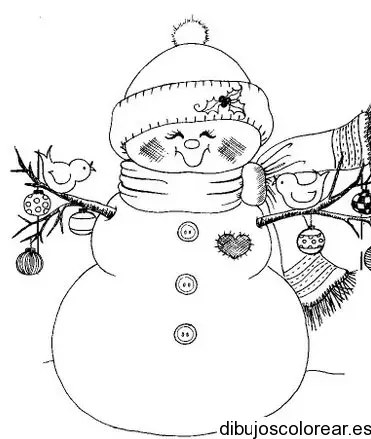 Dibujo de muñeco de nieve con dos palomas