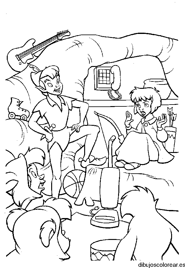 Dibujo de Peter Pan en casa de Wendy