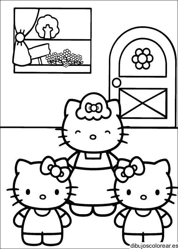 Dibujo de Hello Kitty fuera de casa 
