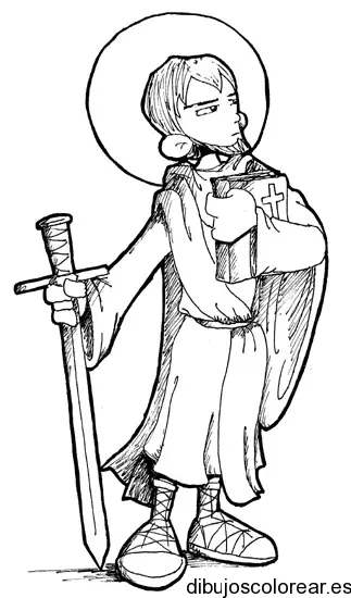 Dibujo de un sacerdote con espada y biblia