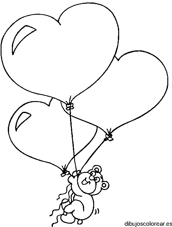 Dibujo de un oso con globos de corazones