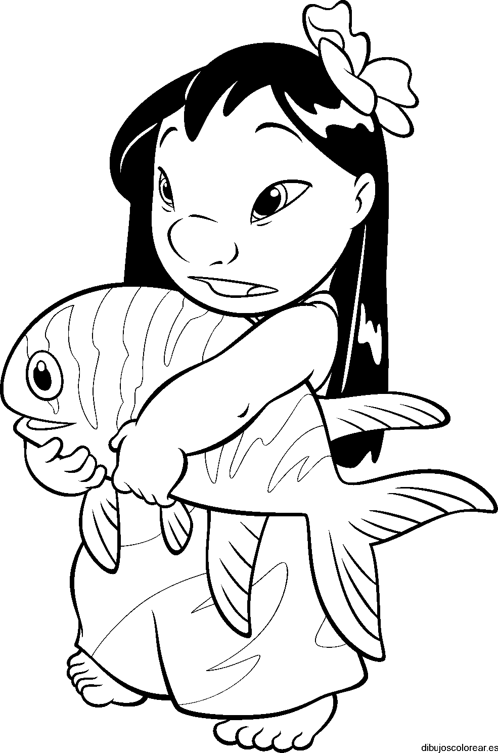 Dibujo de Lilo con un gran pez