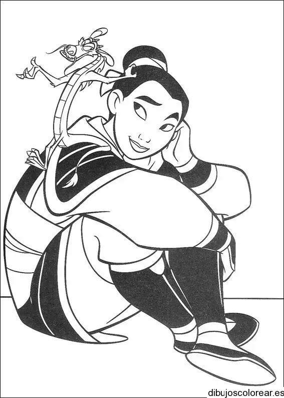 Dibujo de Mulán y el dragón Mushu