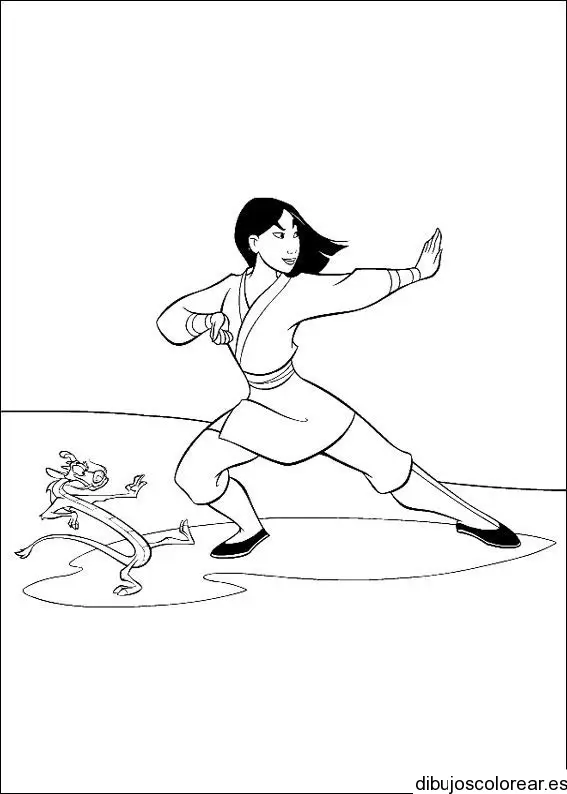 Dibujo de Mulán entrenando