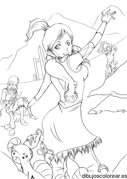 Dibujo de una niña con mapaches