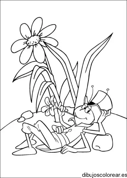 Dibujo de Pepe Grillo entre las flores