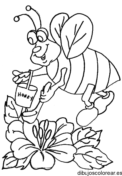 Dibujo de una abeja recogiendo polén