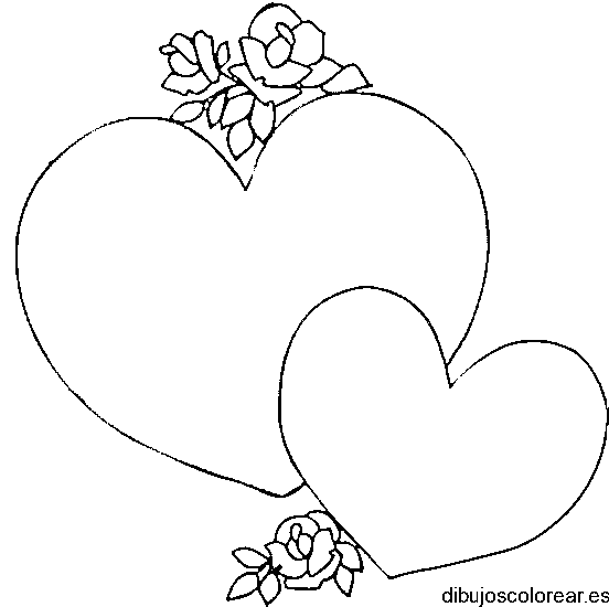 Dibujo de dos corazones con rosas