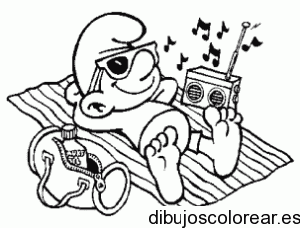 Dibujo de un pitufo escuchando música