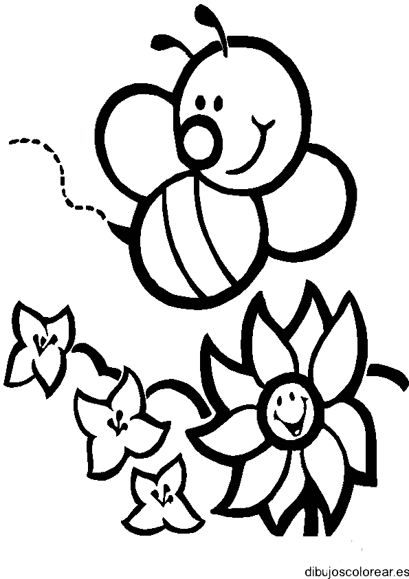 Dibujo de una abeja sobre las flores