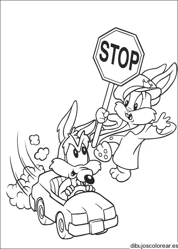 Dibujo del coyote niño en un cochecito
